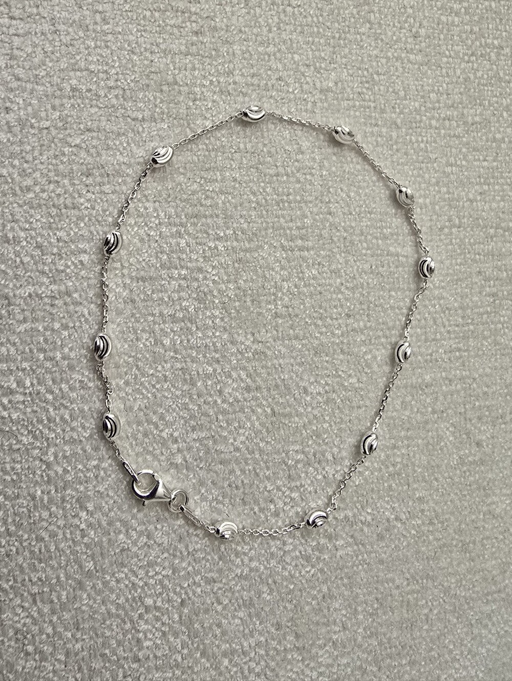 Italy Sterling Silver Diamond Cut Beaded Station Anklet 10"